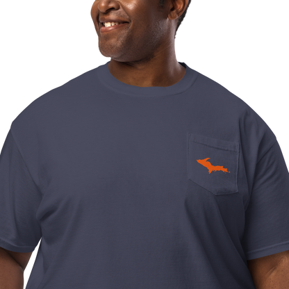 Michigan Upper Peninsula Pocket T-Shirt (w/ UP Orange Outline) | Garment Dyed