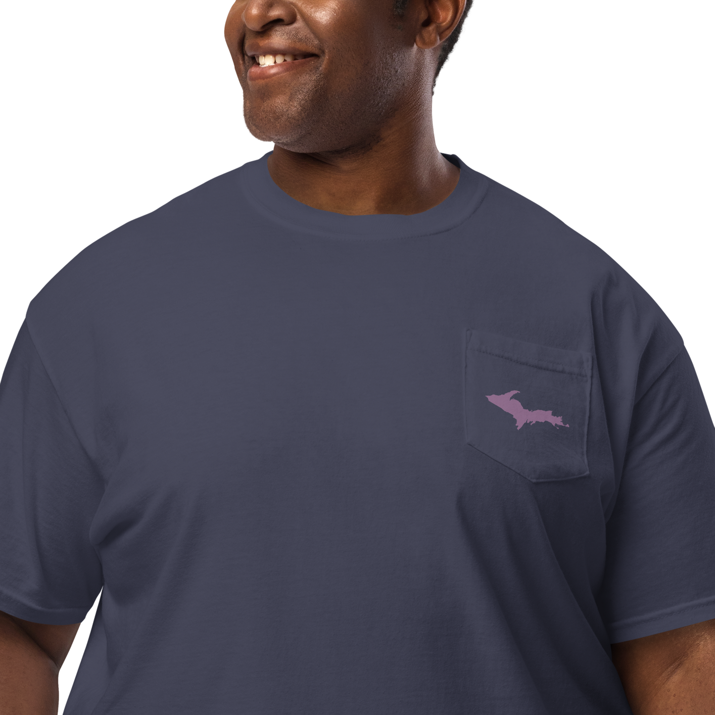 Michigan Upper Peninsula Pocket T-Shirt (w/ Plum UP Outline) | Garment Dyed