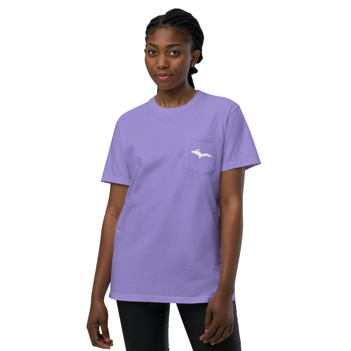 Michigan Upper Peninsula Pocket T-Shirt (w/ UP Outline) | Garment Dyed