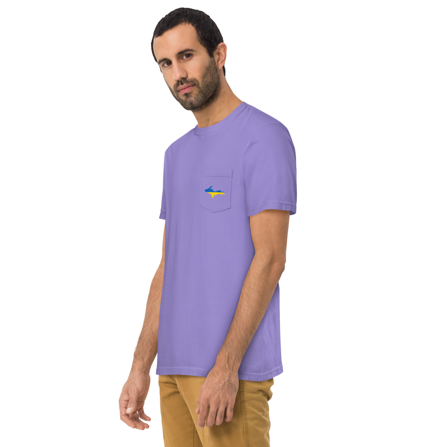 Michigan Upper Peninsula Pocket T-Shirt (w/ UP Ukraine Flag) | Garment Dyed