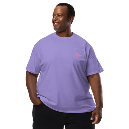 Michigan Upper Peninsula Pocket T-Shirt (w/ Pink UP Outline | Garment Dyed