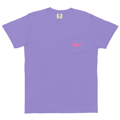 Michigan Upper Peninsula Pocket T-Shirt (w/ Pink UP Outline | Garment Dyed