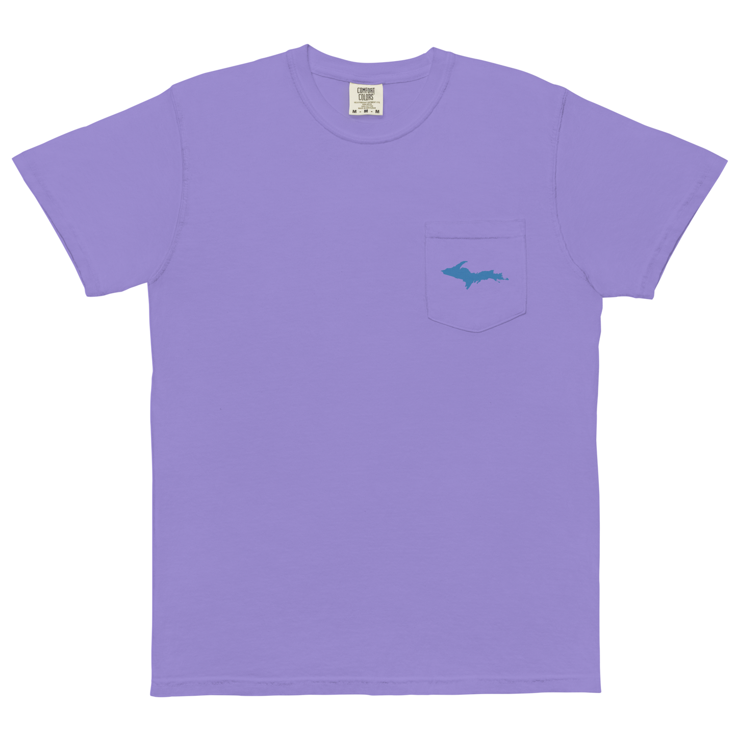 Michigan Upper Peninsula Pocket T-Shirt (w/ Blue UP Outline | Garment Dyed