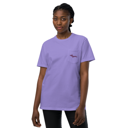 Michigan Upper Peninsula Pocket T-Shirt (w/ Plum UP Outline) | Garment Dyed