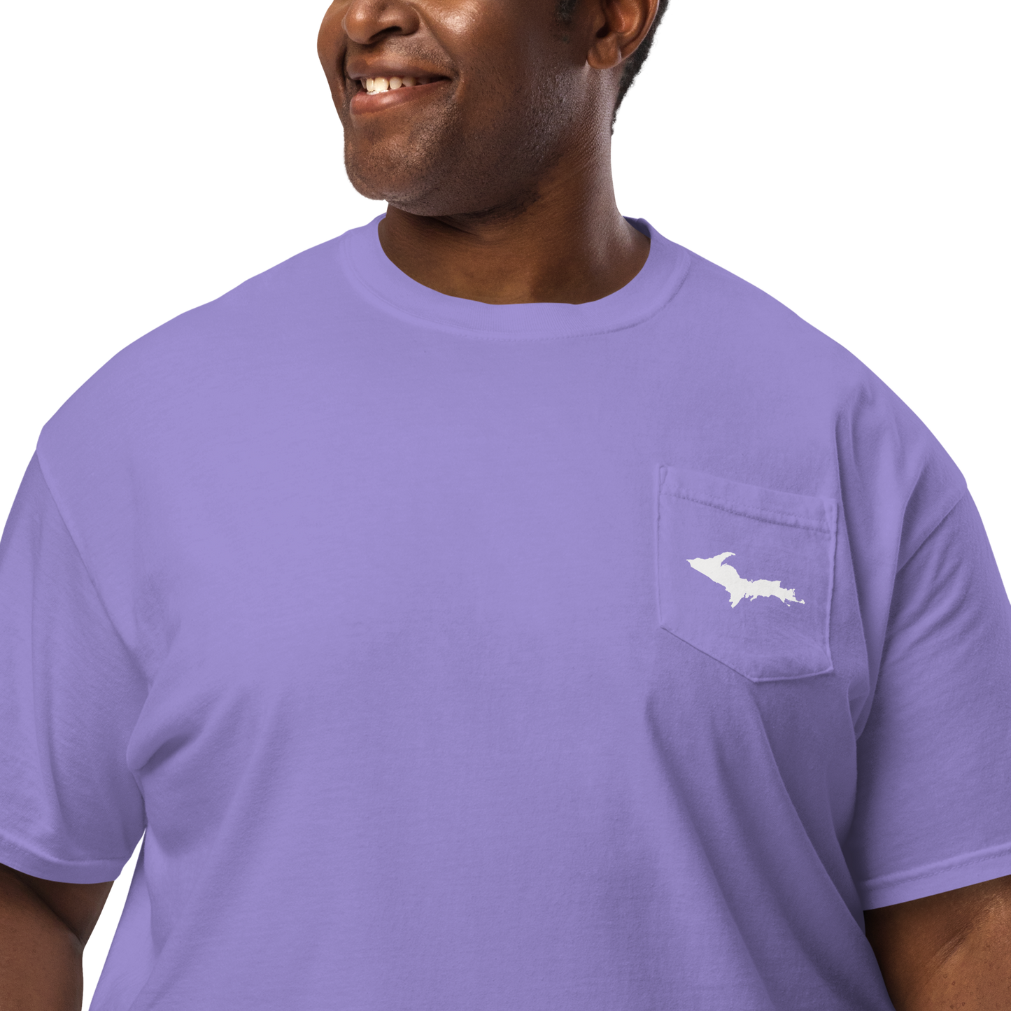 Michigan Upper Peninsula Pocket T-Shirt (w/ UP Outline) | Garment Dyed