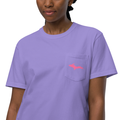 Michigan Upper Peninsula Pocket T-Shirt (w/ Pink UP Outline | Garment Dyed