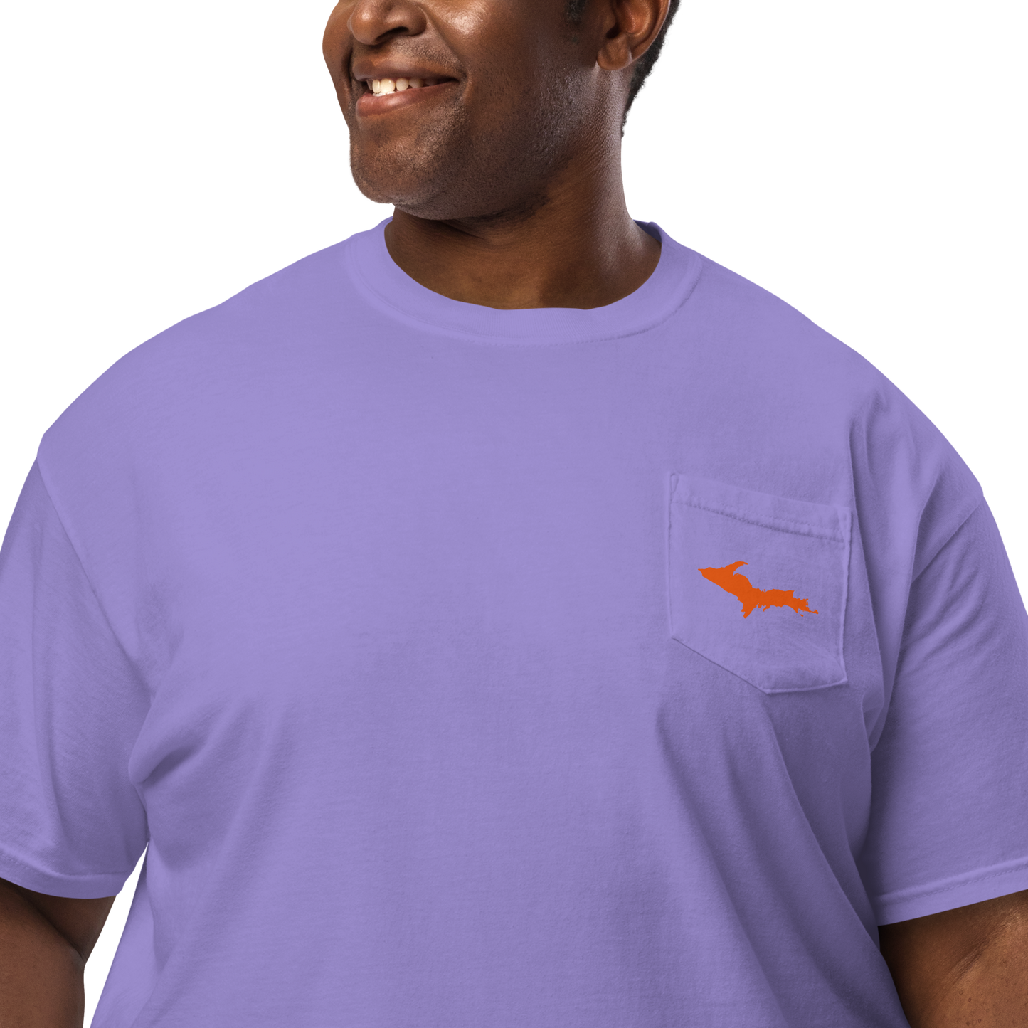 Michigan Upper Peninsula Pocket T-Shirt (w/ UP Orange Outline) | Garment Dyed