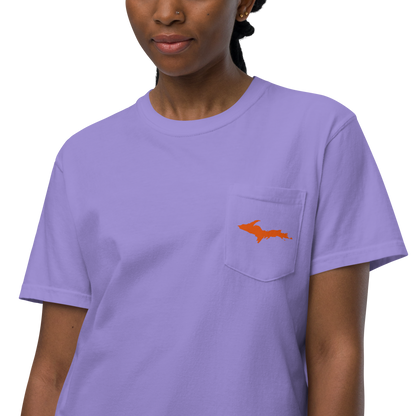 Michigan Upper Peninsula Pocket T-Shirt (w/ UP Orange Outline) | Garment Dyed