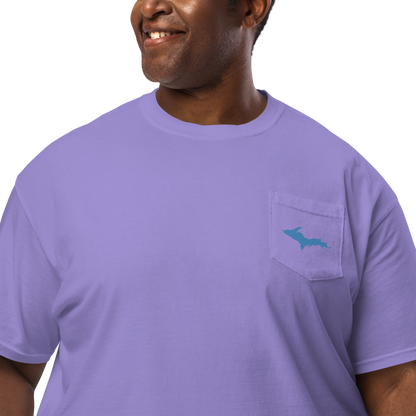 Michigan Upper Peninsula Pocket T-Shirt (w/ Blue UP Outline | Garment Dyed