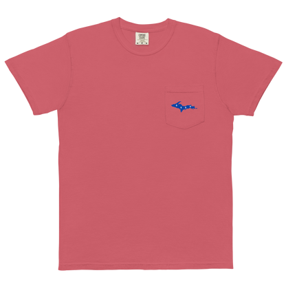 Michigan Upper Peninsula Pocket T-Shirt (w/ UP Quebec Flag) | Garment Dyed