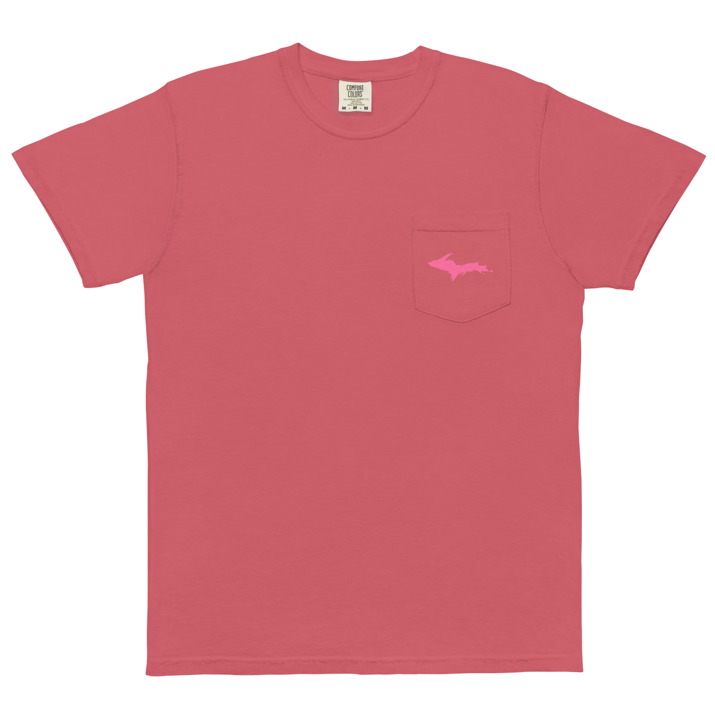 Michigan Upper Peninsula Pocket T-Shirt (w/ Pink UP Outline | Garment Dyed