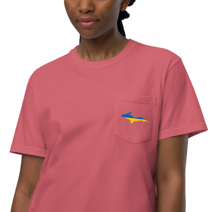 Michigan Upper Peninsula Pocket T-Shirt (w/ UP Ukraine Flag) | Garment Dyed