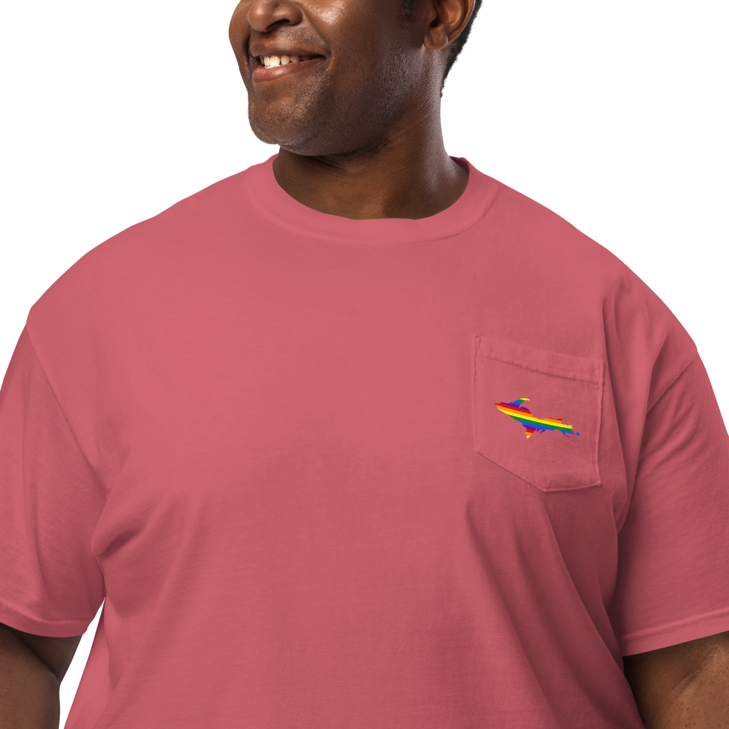 Michigan Upper Peninsula Pocket T-Shirt (w/ UP Rainbow Pride Flag) | Garment Dyed