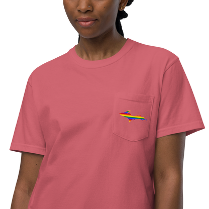 Michigan Upper Peninsula Pocket T-Shirt (w/ UP Rainbow Pride Flag) | Garment Dyed