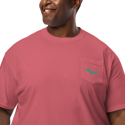 Michigan Upper Peninsula Pocket T-Shirt (w/ Copper Green UP Outline) | Garment Dyed