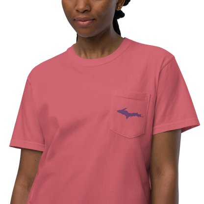 Michigan Upper Peninsula Pocket T-Shirt (w/ Plum UP Outline) | Garment Dyed