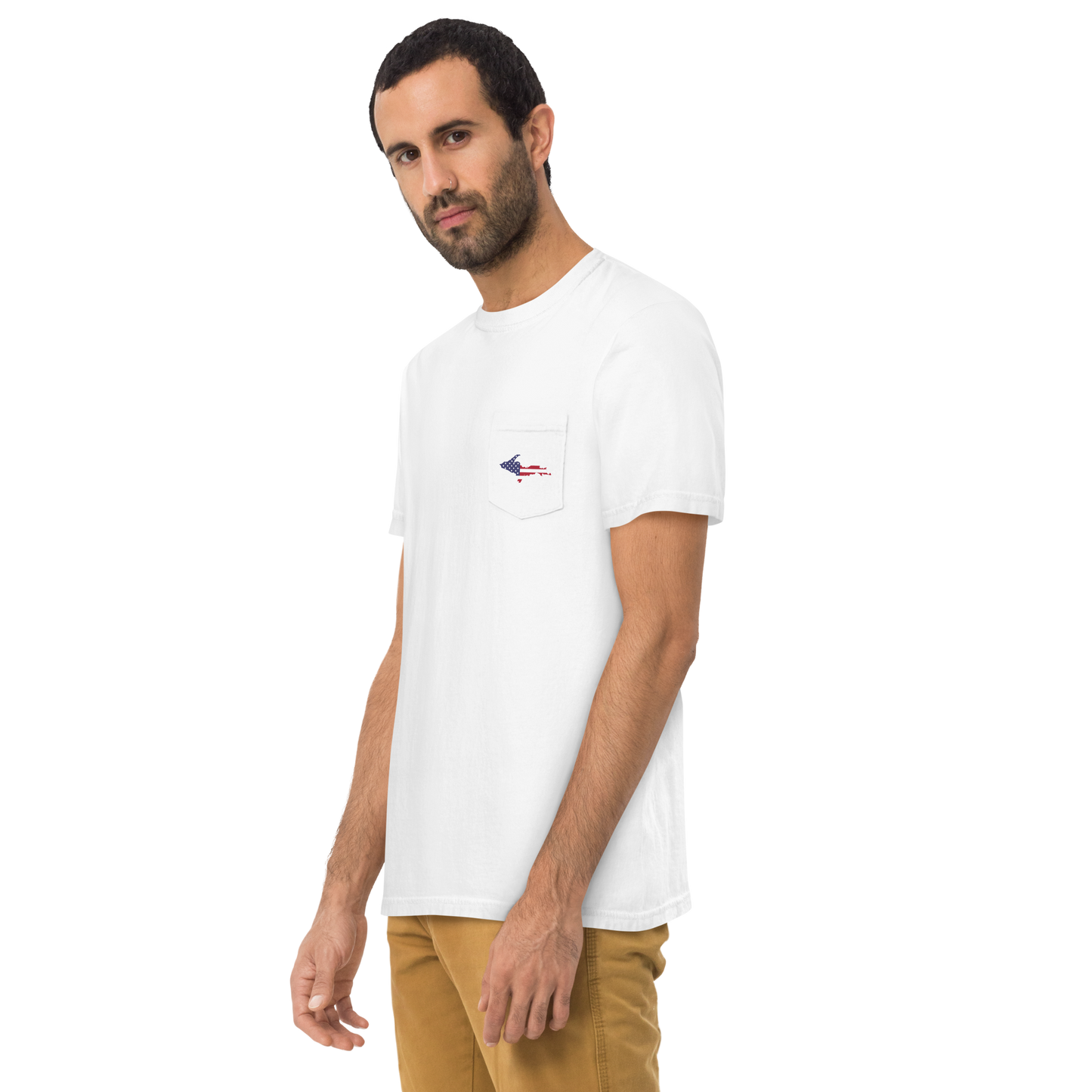 Michigan Upper Peninsula Pocket T-Shirt (w/ UP USA Flag) | Garment Dyed