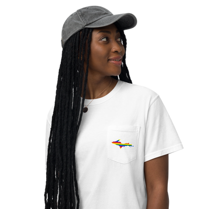 Michigan Upper Peninsula Pocket T-Shirt (w/ UP Rainbow Pride Flag) | Garment Dyed