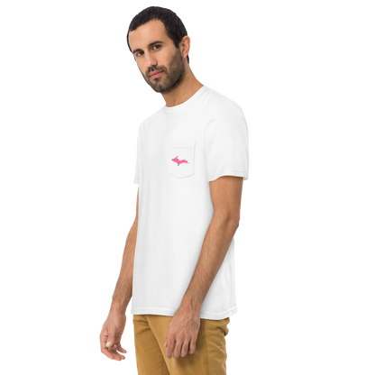 Michigan Upper Peninsula Pocket T-Shirt (w/ Pink UP Outline | Garment Dyed