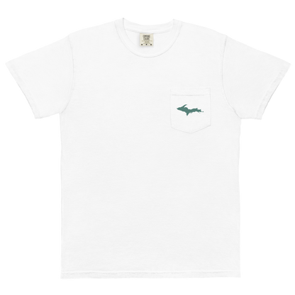 Michigan Upper Peninsula Pocket T-Shirt (w/ Copper Green UP Outline) | Garment Dyed