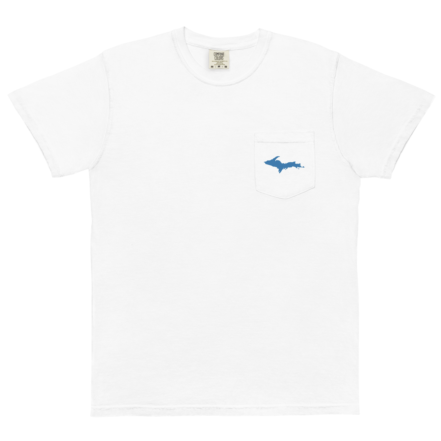 Michigan Upper Peninsula Pocket T-Shirt (w/ Blue UP Outline | Garment Dyed