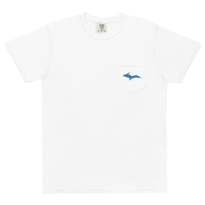 Michigan Upper Peninsula Pocket T-Shirt (w/ Blue UP Outline | Garment Dyed