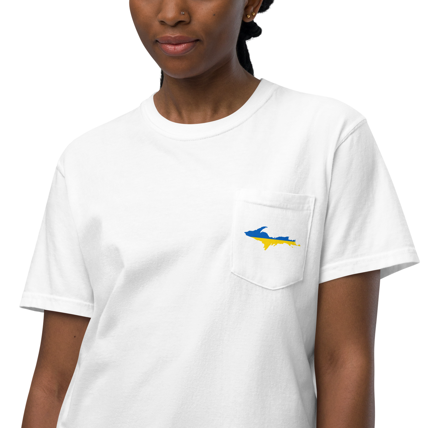 Michigan Upper Peninsula Pocket T-Shirt (w/ UP Ukraine Flag) | Garment Dyed