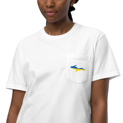 Michigan Upper Peninsula Pocket T-Shirt (w/ UP Ukraine Flag) | Garment Dyed