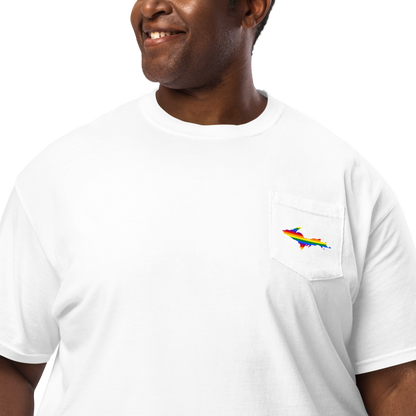 Michigan Upper Peninsula Pocket T-Shirt (w/ UP Rainbow Pride Flag) | Garment Dyed