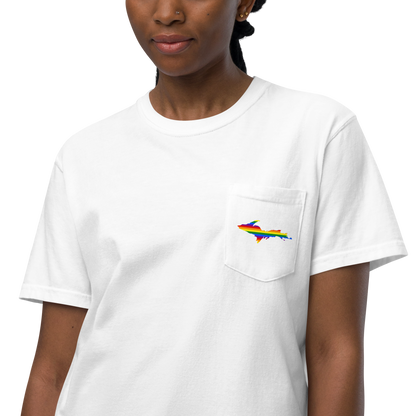 Michigan Upper Peninsula Pocket T-Shirt (w/ UP Rainbow Pride Flag) | Garment Dyed