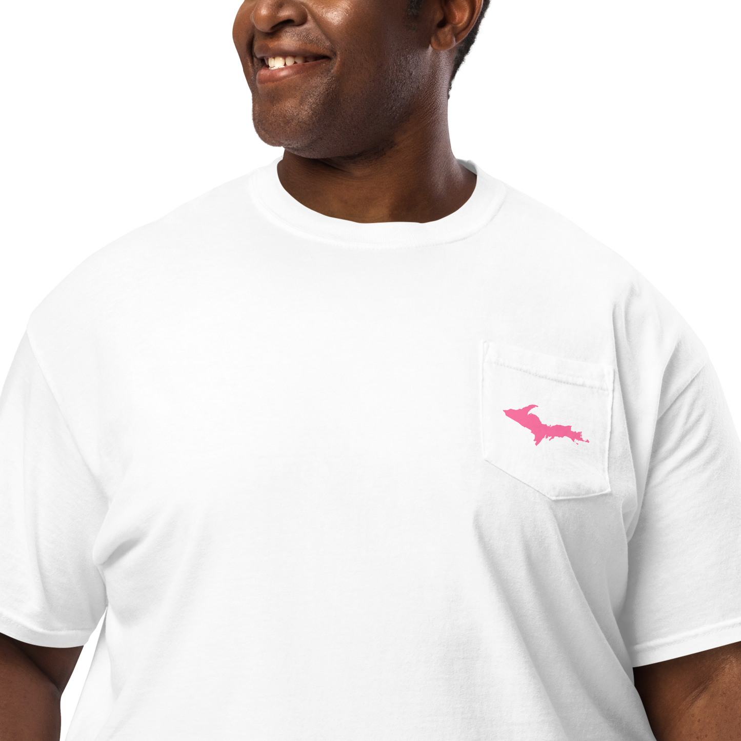 Michigan Upper Peninsula Pocket T-Shirt (w/ Pink UP Outline | Garment Dyed