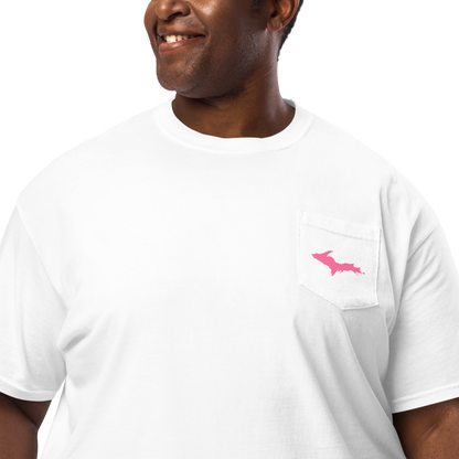 Michigan Upper Peninsula Pocket T-Shirt (w/ Pink UP Outline | Garment Dyed