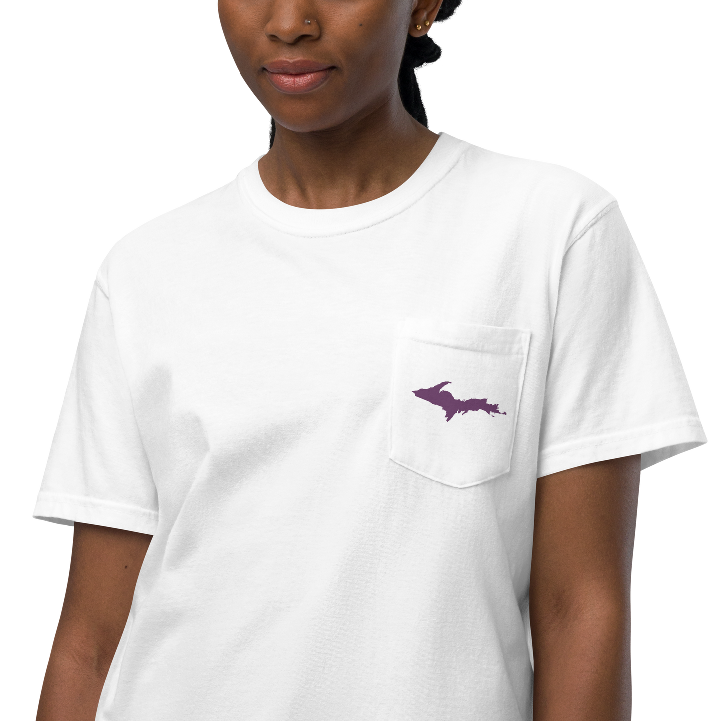 Michigan Upper Peninsula Pocket T-Shirt (w/ Plum UP Outline) | Garment Dyed