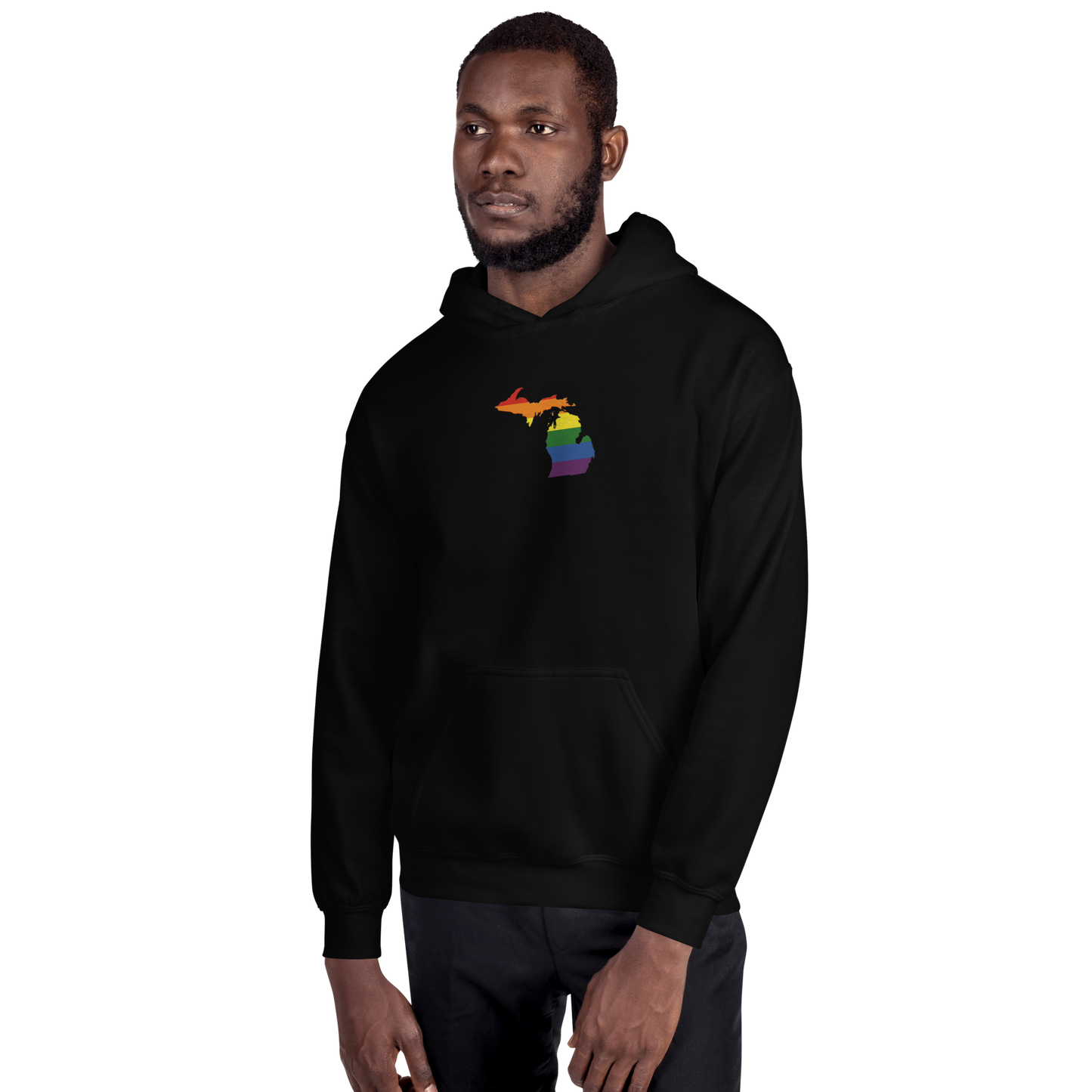 Michigan Hoodie (w/ MI Rainbow Pride Flag) | Unisex Standard - Emb.