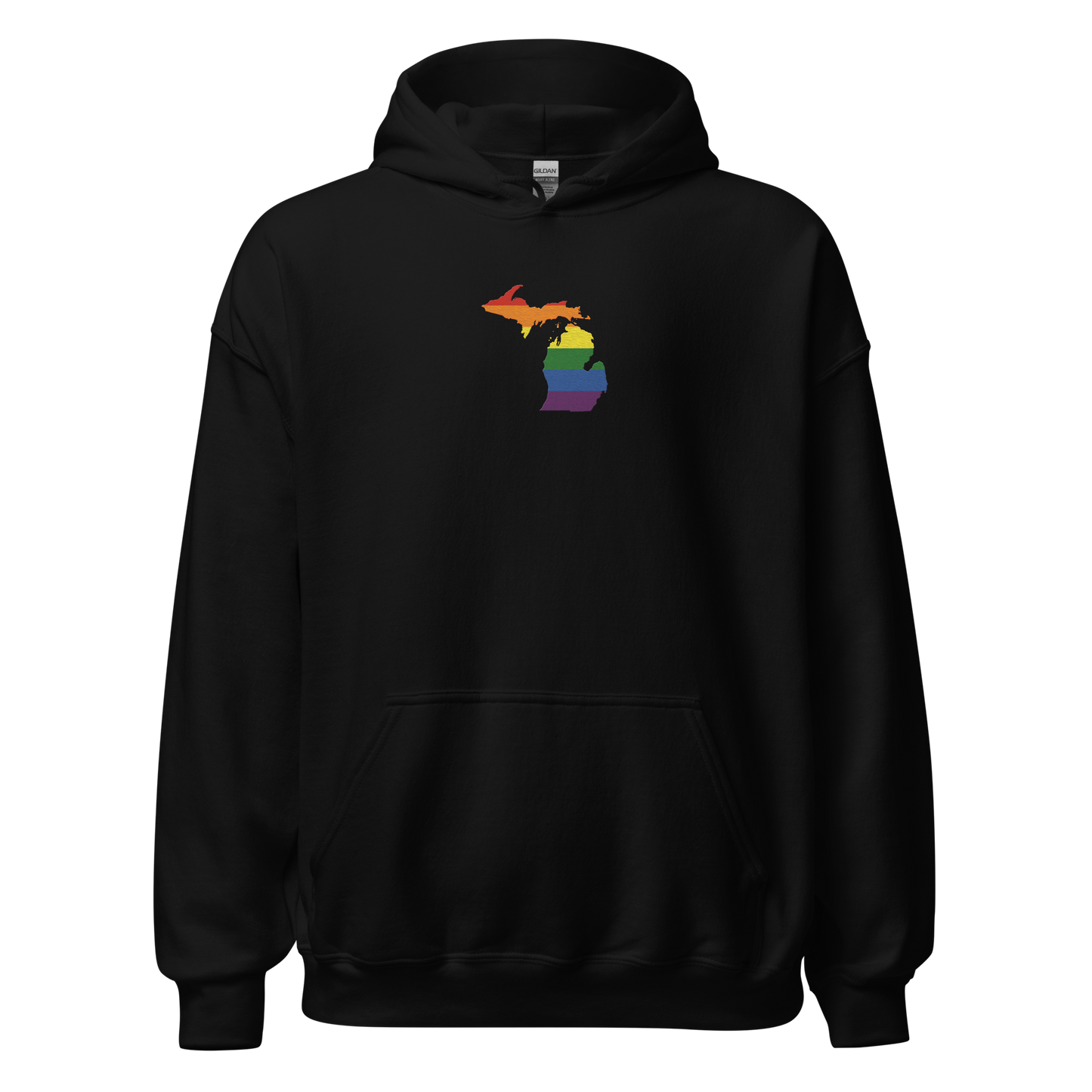 Michigan Hoodie (w/ MI Rainbow Pride Flag) | Unisex Standard - Emb.