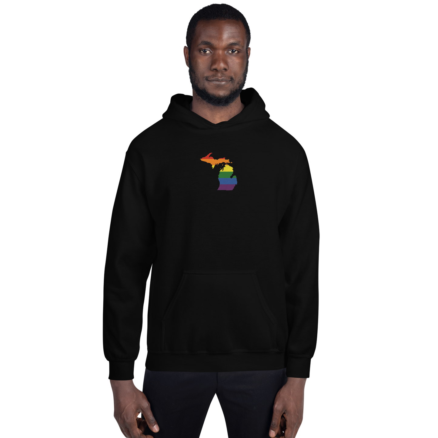 Michigan Hoodie (w/ MI Rainbow Pride Flag) | Unisex Standard - Emb.