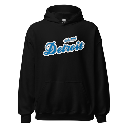 'Detroit EST. 1701' Hoodie (Azure Script Font) | Unisex Standard