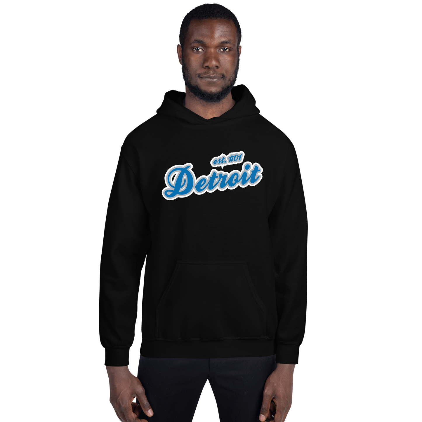 'Detroit EST. 1701' Hoodie (Azure Script Font) | Unisex Standard