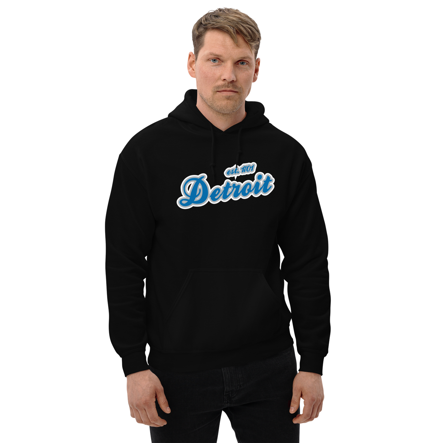 'Detroit EST. 1701' Hoodie (Azure Script Font) | Unisex Standard