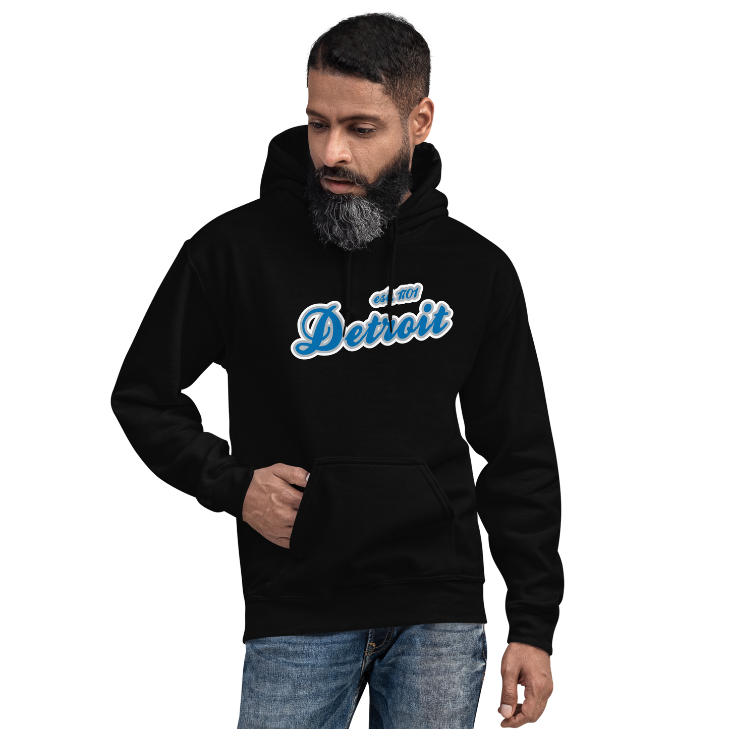 'Detroit EST. 1701' Hoodie (Azure Script Font) | Unisex Standard