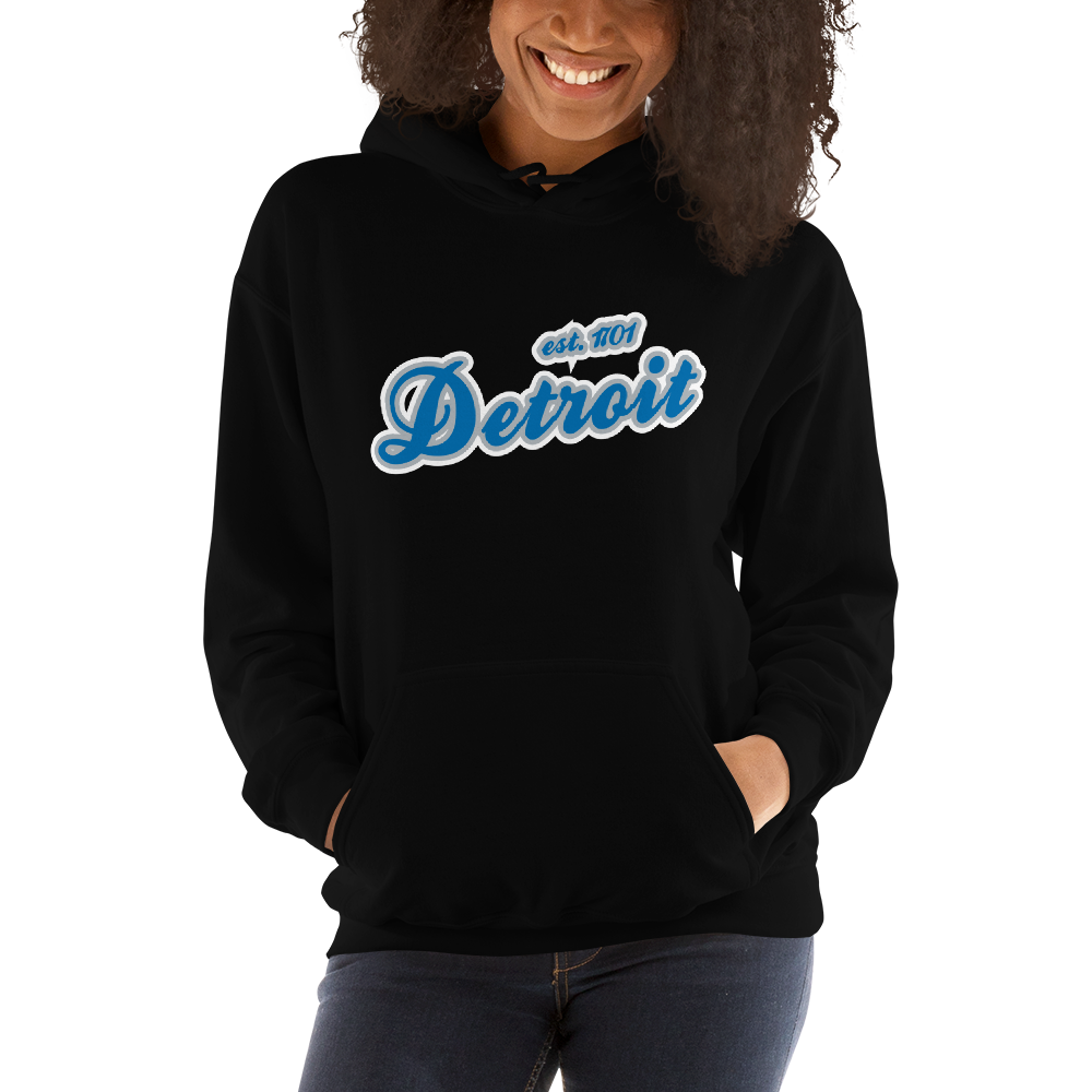 'Detroit EST. 1701' Hoodie (Azure Script Font) | Unisex Standard