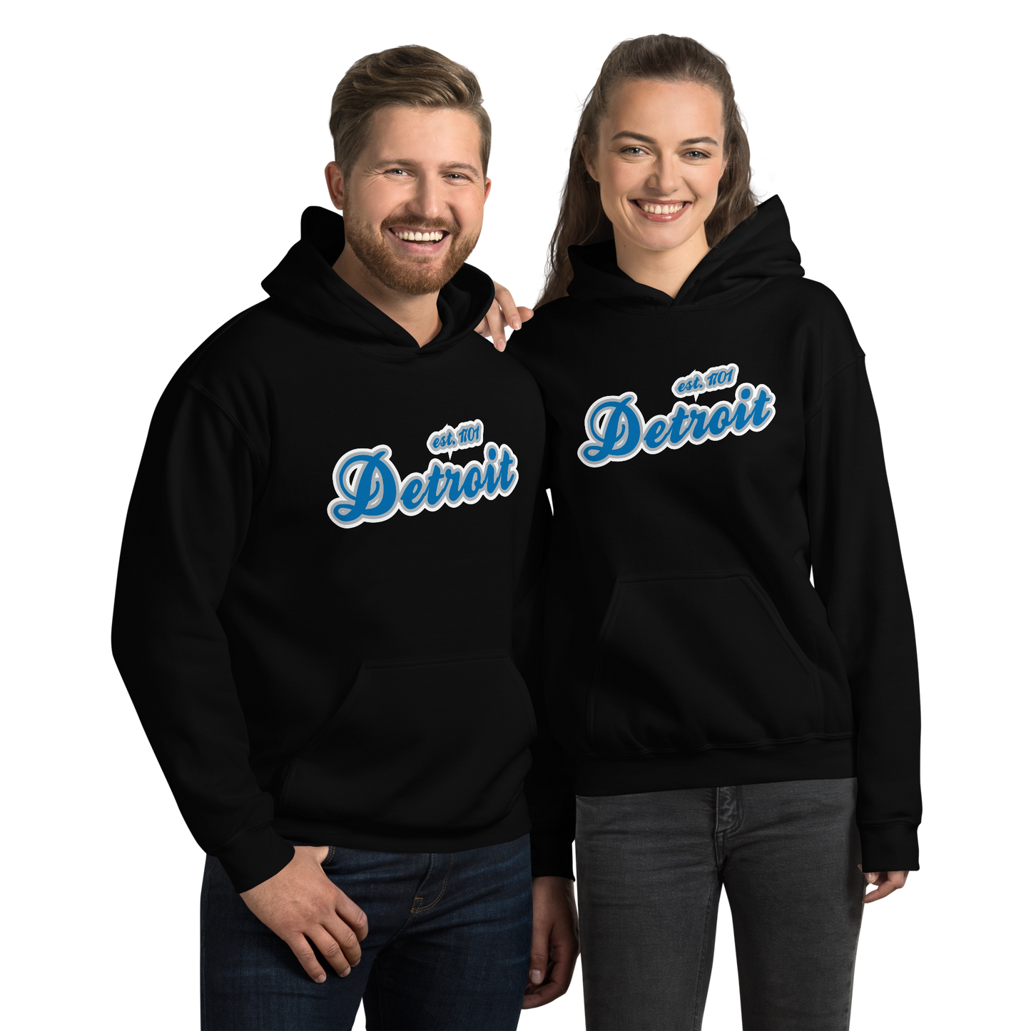 'Detroit EST. 1701' Hoodie (Azure Script Font) | Unisex Standard