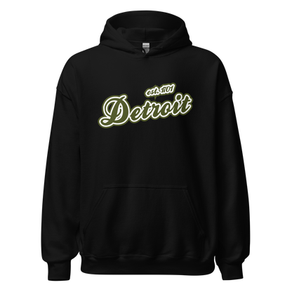 'Detroit EST. 1701' Hoodie (Army Green Script Font) | Unisex Standard