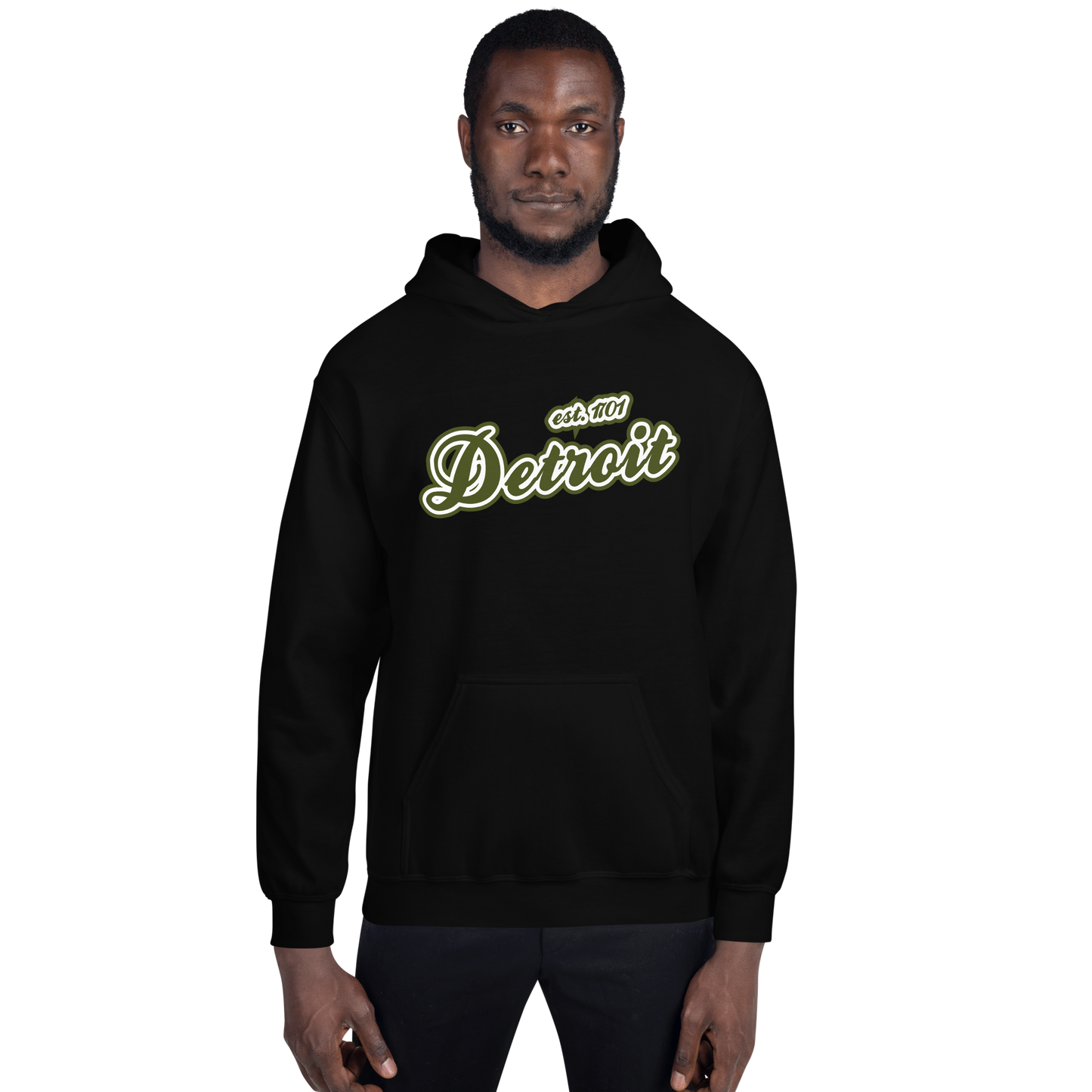 'Detroit EST. 1701' Hoodie (Army Green Script Font) | Unisex Standard