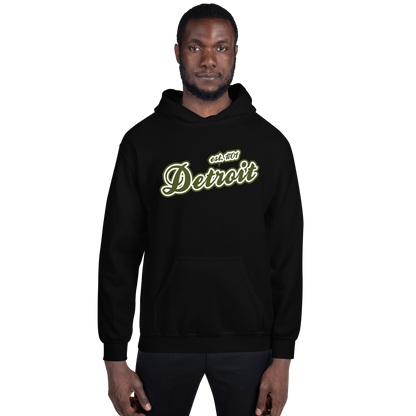 'Detroit EST. 1701' Hoodie (Army Green Script Font) | Unisex Standard