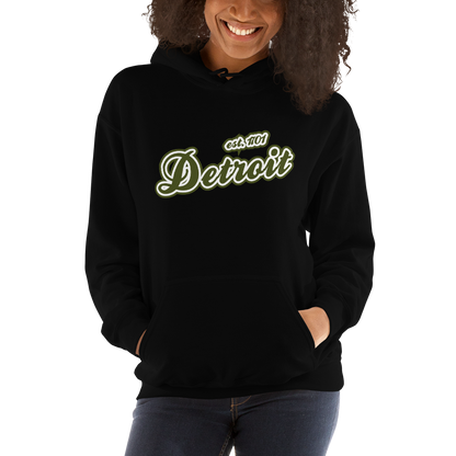 'Detroit EST. 1701' Hoodie (Army Green Script Font) | Unisex Standard