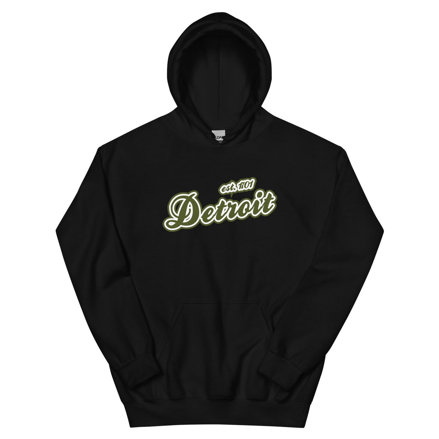 'Detroit EST. 1701' Hoodie (Army Green Script Font) | Unisex Standard