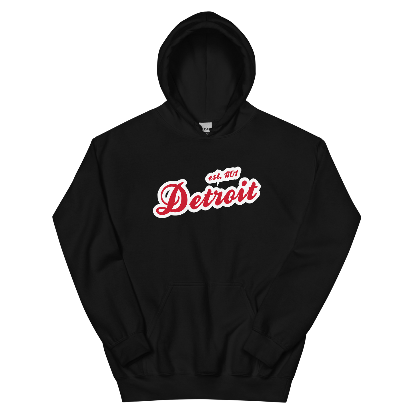 'Detroit EST. 1701' Hoodie (Aliform Red Script Font) | Unisex Standard