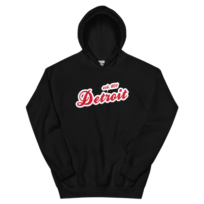 'Detroit EST. 1701' Hoodie (Aliform Red Script Font) | Unisex Standard