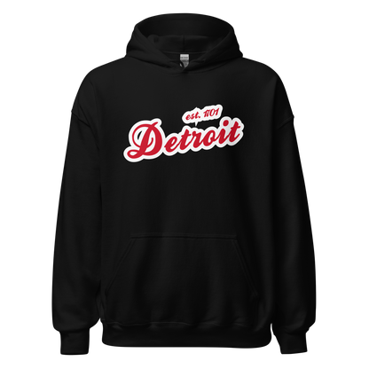 'Detroit EST. 1701' Hoodie (Aliform Red Script Font) | Unisex Standard